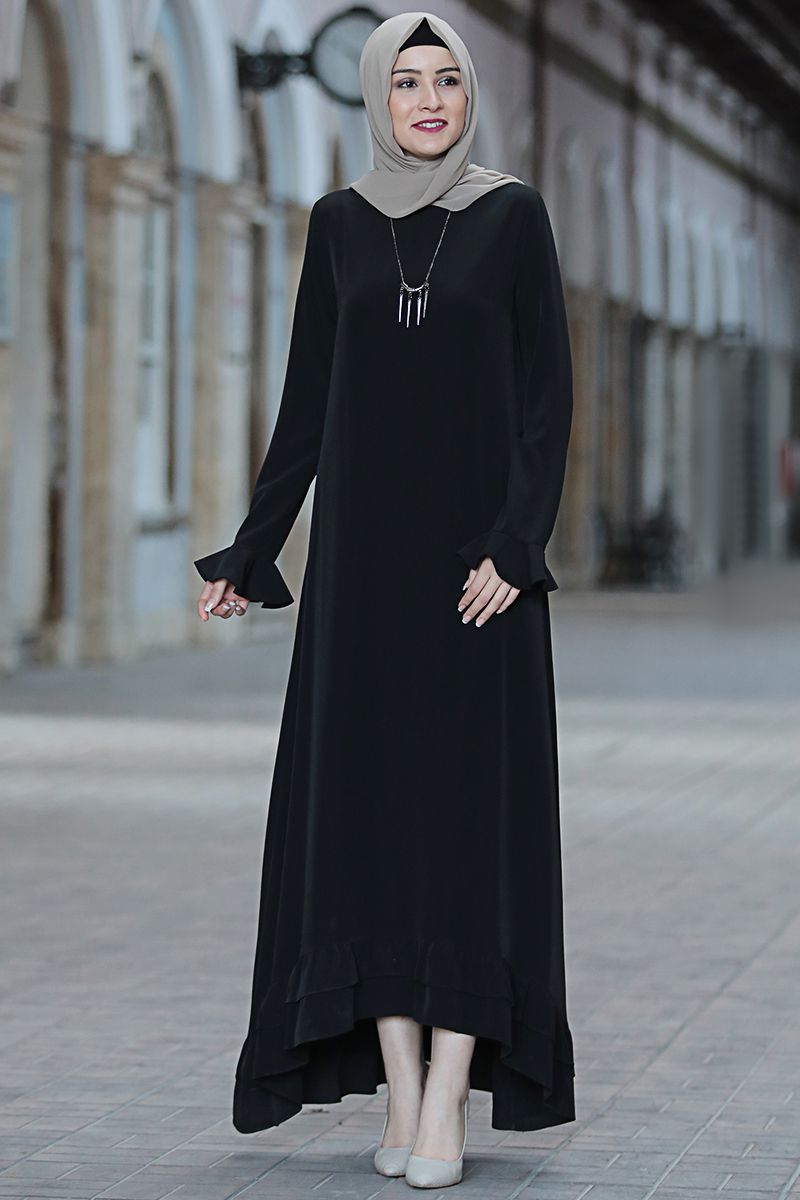 Leyla Frfrl Elbise Siyah - Amine Hma